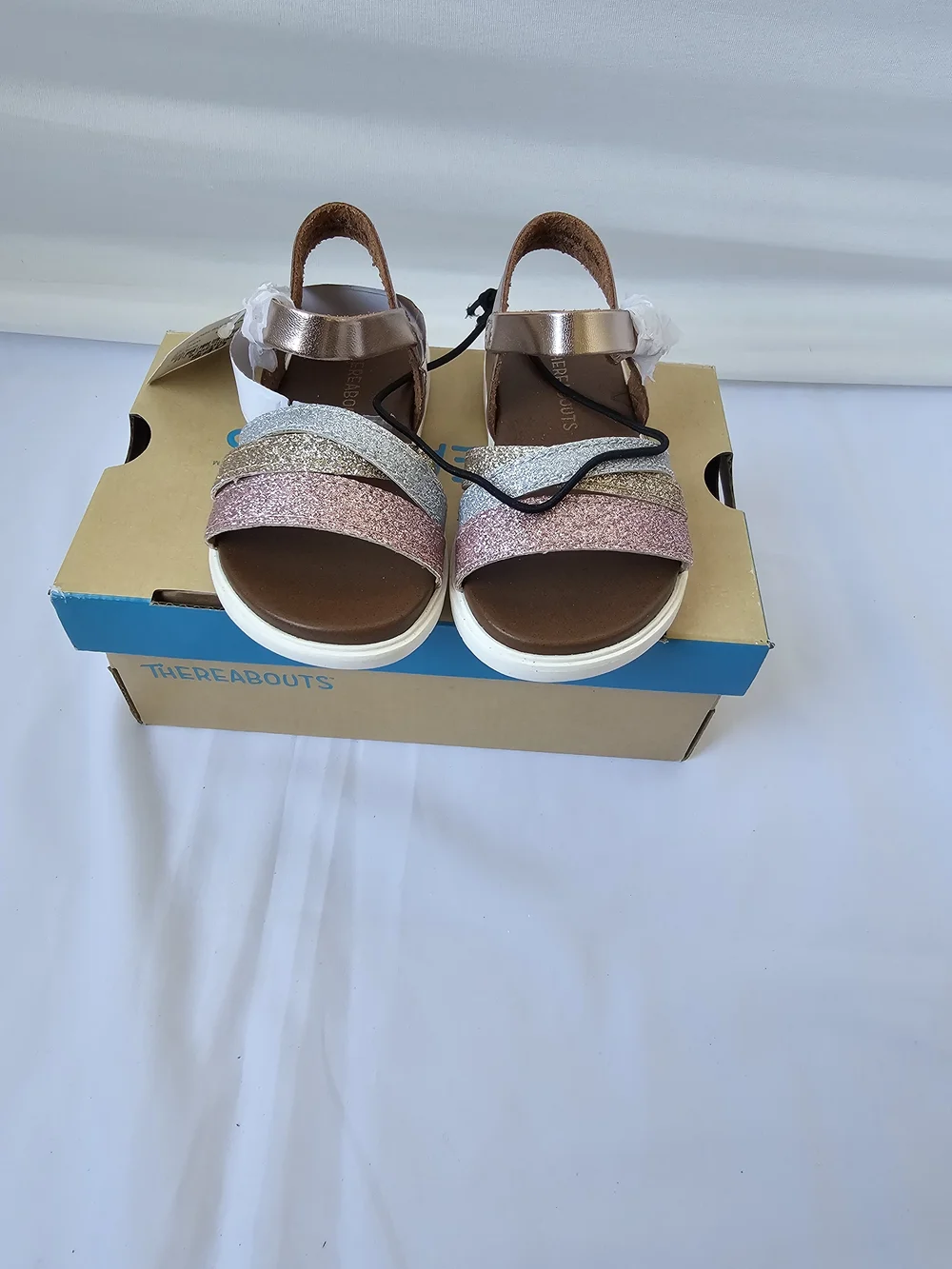 NWT Thereabouts Lil Lila Glitter Sandals - Toddler Size 6M - Rose Gold Multi
